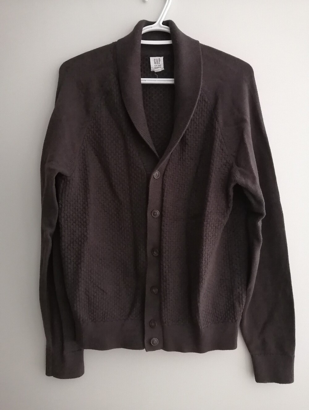 Gap Shawl Collar Button Front Cardigan Medium Heathered Brown Grandpa Knit